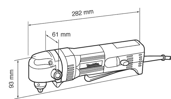 Úhlová vrtačka, rychlosklíčidlo 1-10mm,450W Makita DA3011F